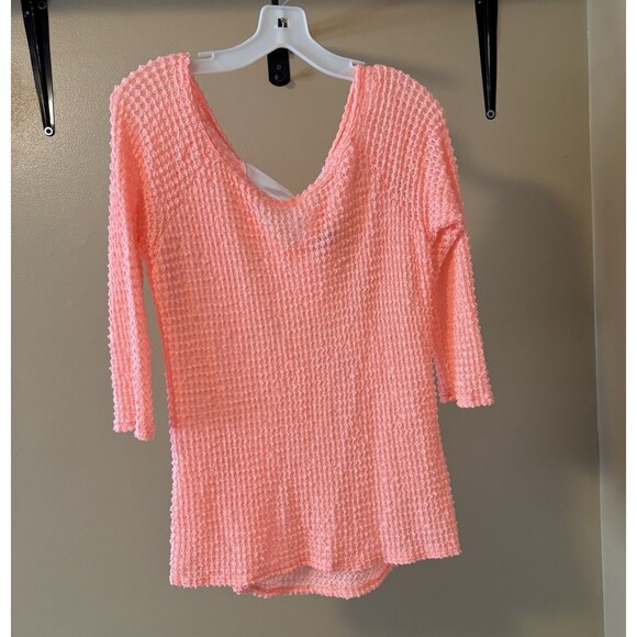 Free Kisses Juniors 3/4 Sleeve Peach Pullover Lightweight Bow Shirt Size Large - Picture 1 of 6